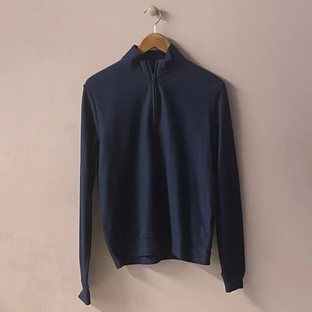 TD Thomas Dean Men's Navy Blue Quarter Zip Pullover Sweater Size M GUC